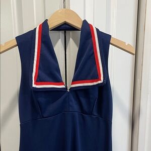 Navy Dress with Red and White Trim